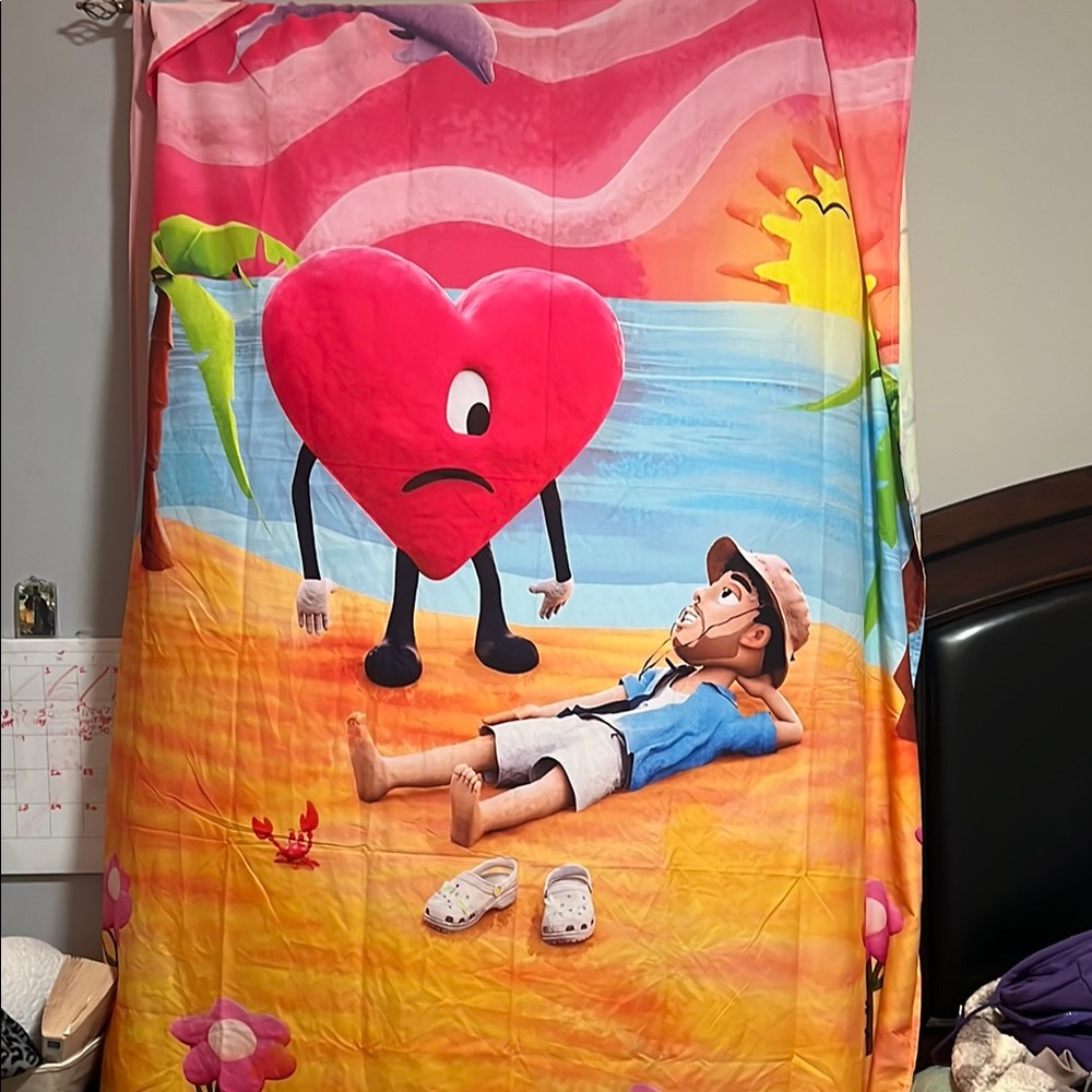 Vibrant Heart and Beach Scene Tapestry